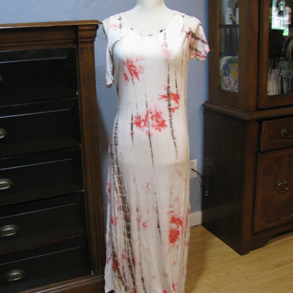 Mad Style Cold Shoulder Dress NWT One Size Tie Dye Pink Ivory Brown Silky Soft